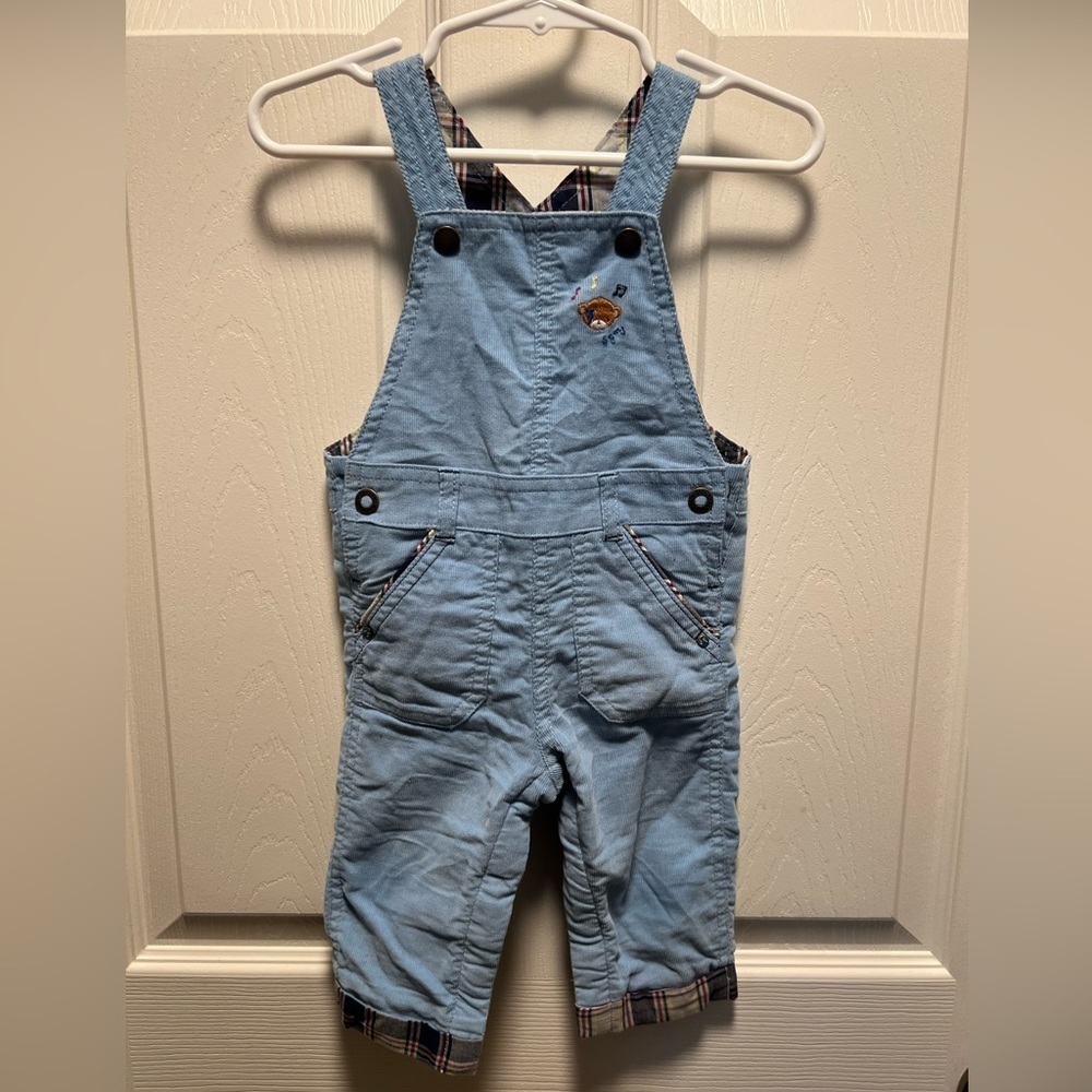 NEW Sergent Major | Blue‎ Corduroy Overalls Plaid Trim Sz 9M